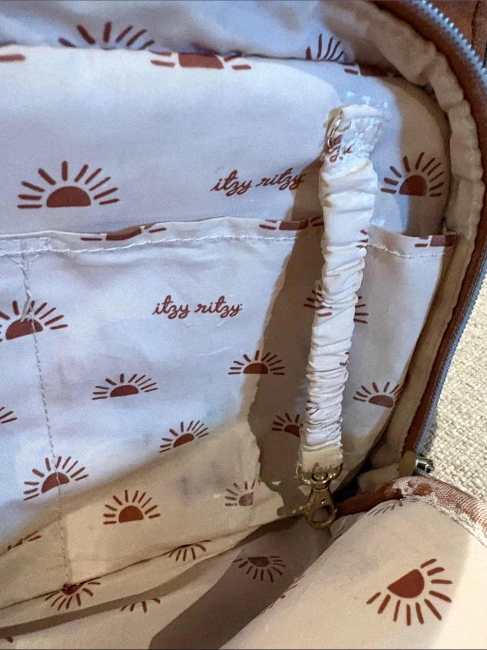 Itzy Ritzy boss baby diaper bag, cognac